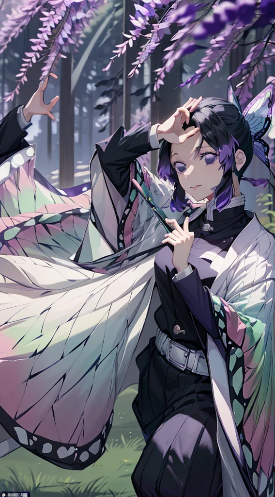 anime girl in a purple and black outfit standing in front of a forest, keqing from genshin impact, zhongli from genshin impact, heise jinyao, ayaka genshin impact, anime moe artstyle, black - haired mage, demon slayer rui fanart, ayaka game genshin impact, yun ling, inspired by Song Maojin