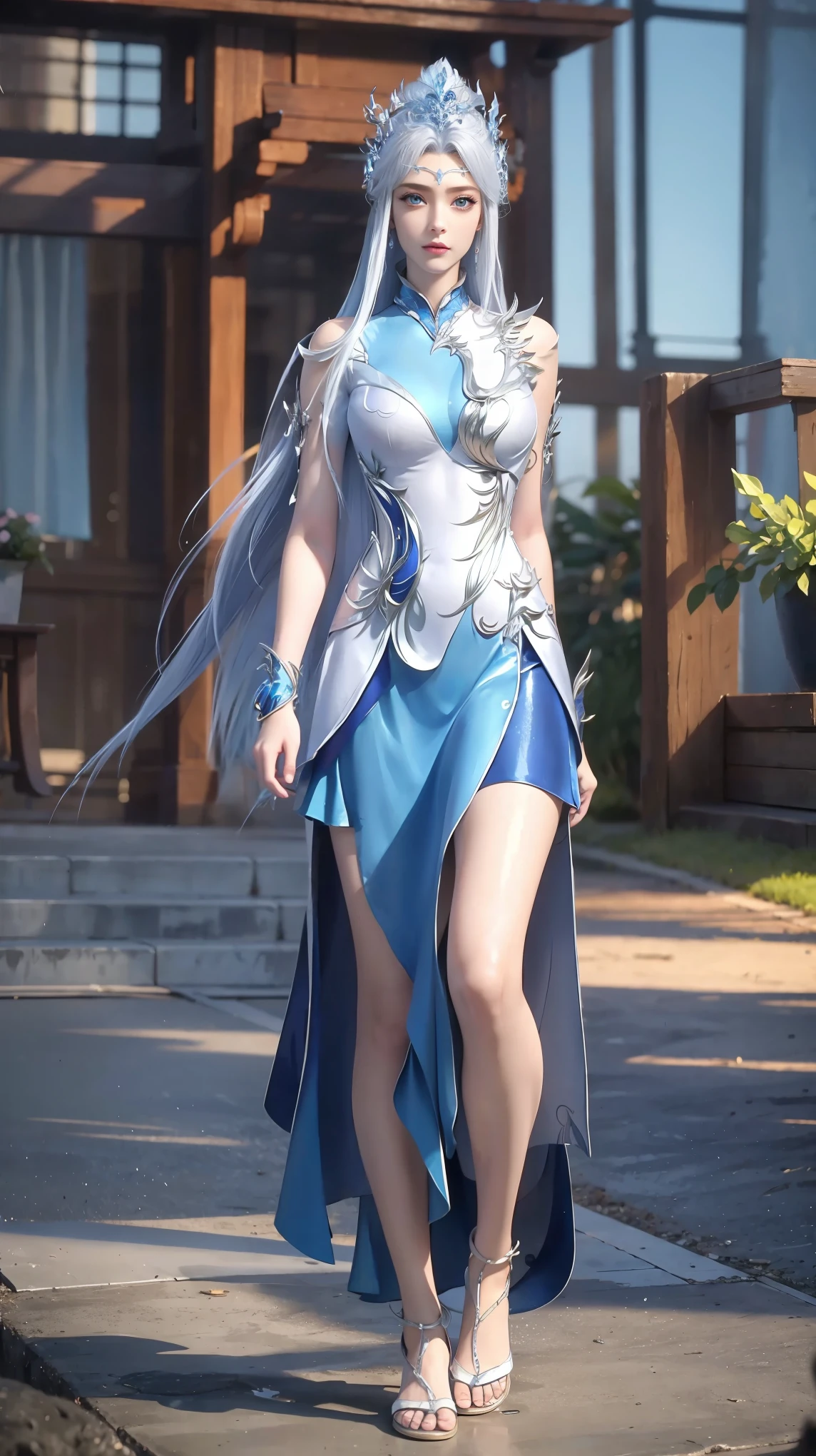 ((Biologically correct number of limbs))、(( Full body illustration from toes to face))、4K、masterpiece、((The eyes are delicately painted、Facial details、Focus on the face))、((Symmetrical, Balanced facial features))、Beautiful woman、Outstanding style、Beautiful clavicle、Beautiful legs、beautiful hands、slim body、(shirt、skirt、barefoot)、look up、High Angle、Background is night city、((Walking posture))
,Wet all over,Water Magic,Wet,(Silver long hair),(Blue Eyes),Gauze on body
