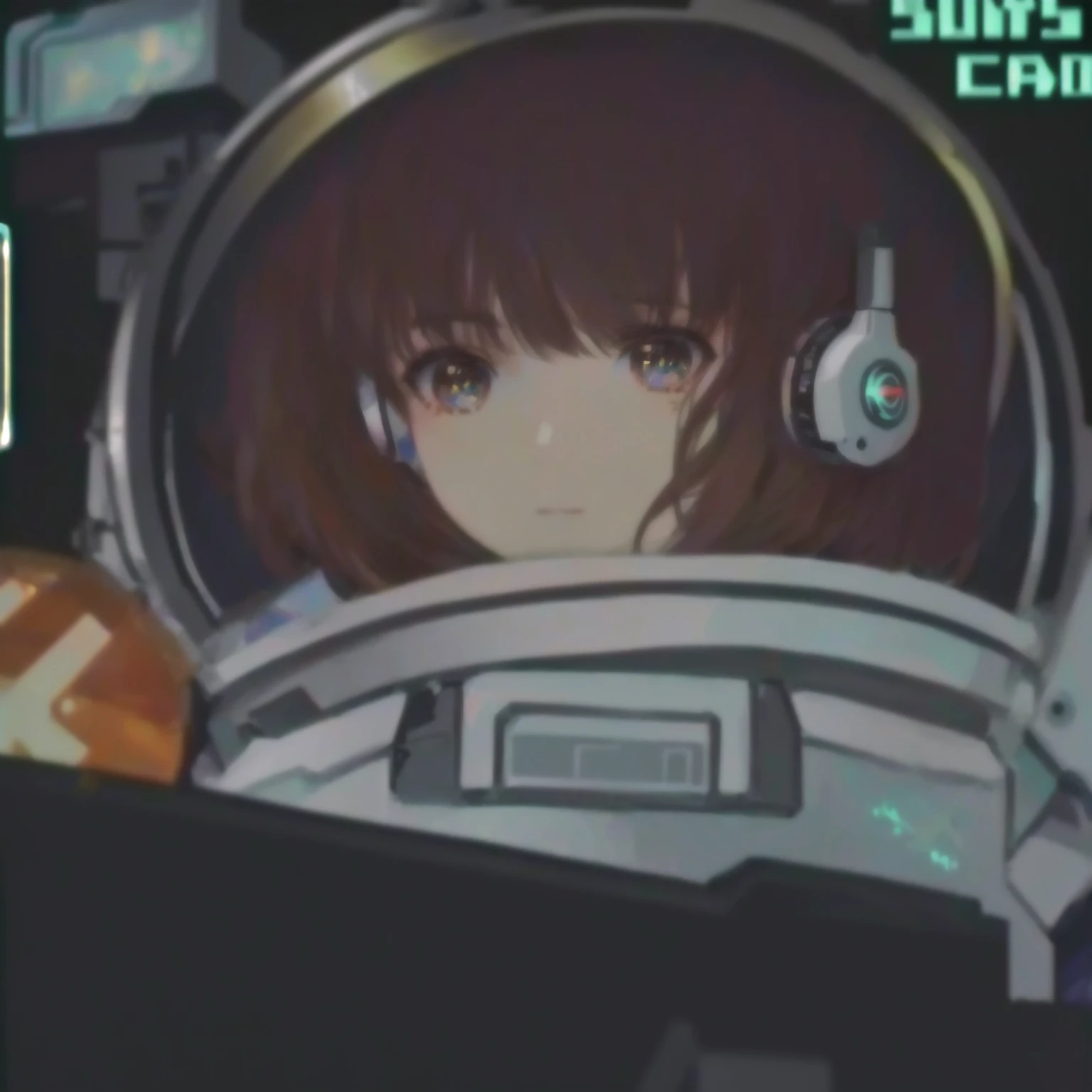 a close up of a person in a space suit with headphones, portrait anime space cadet girl, inspired by Ayami Kojima, gainax anime style, sci-fi anime, space molly, girl in space, close up of lain iwakura, sci fi anime, an retro anime image, nanogirl, screenshot from a 2012s anime