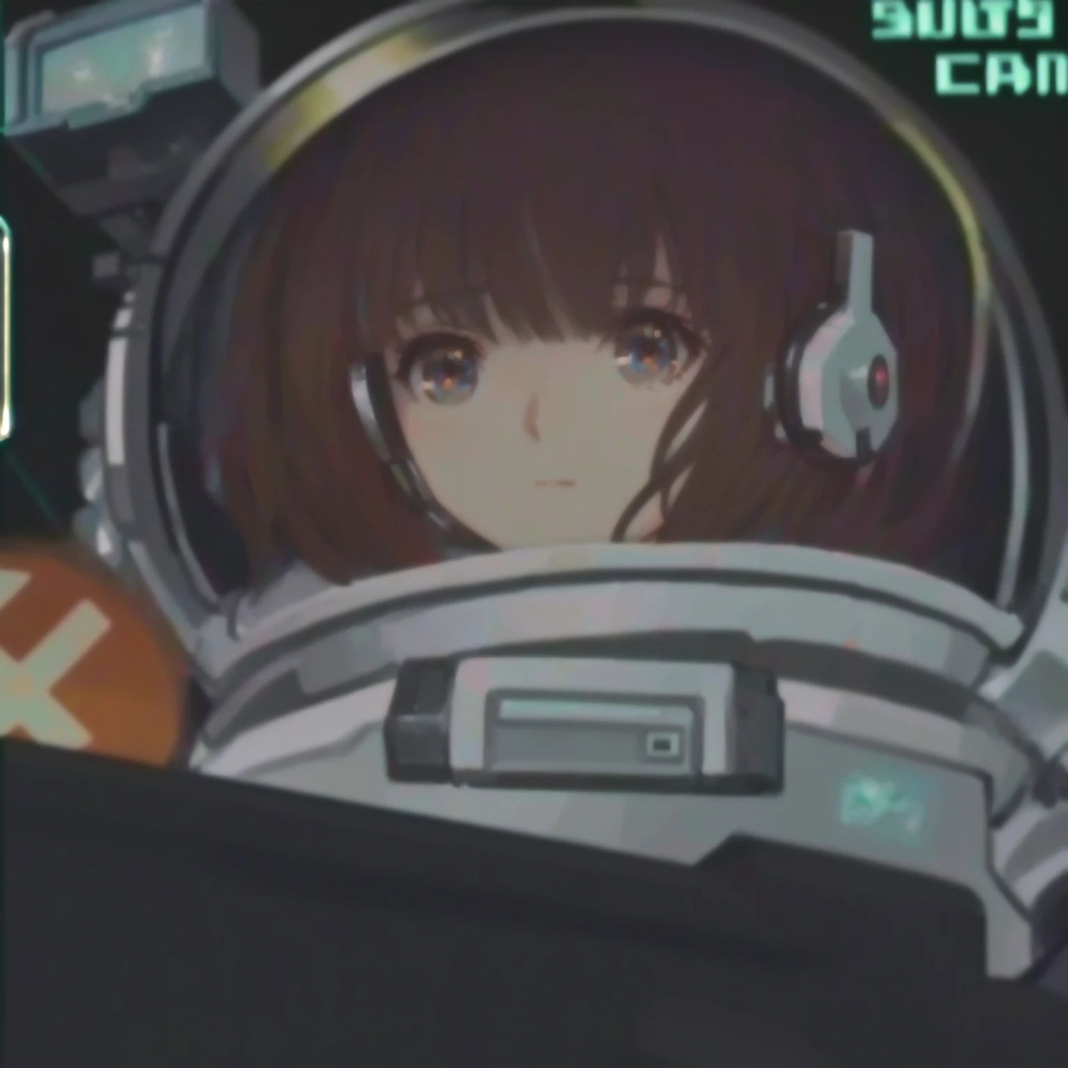 a close up of a person in a space suit with headphones, portrait anime space cadet girl, inspired by Ayami Kojima, gainax anime style, sci-fi anime, space molly, girl in space, close up of lain iwakura, sci fi anime, an retro anime image, nanogirl, screenshot from a 2012s anime