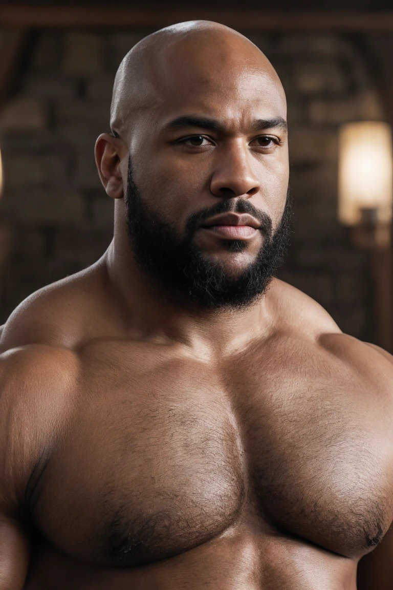 Hyperrealistic Very Detailed Highest Realistic Quality very Realistic 8KUHD very detailed highly photorealistic very realistic highly detailed closeup portrait photo of a Realistic Bald Black African American Sexy Bald Daddy Hairy Bearded Bear Beefy Muscle Bear Chubby Thick Muscle Beefy Buff Bodybuilder Muscle Bear Bald Black African American man wearing armor in Game of Thrones, Realistic Game of Thrones Photoshoot, 46 years old, very short thick neck, 8K resolution very realistic detailed neck lines, 8K resolution very realistic neck, 8K resolution very realistic detailed neck, 8K resolution very realistic face, 8K resolution very realistic face details, 8k uhd, very high quality, hyper realistic, realistic attention to detail, 8K resolution very Realistic Arms details, 8K resolution very realistic arms, 8K resolution very Realistic Hands details, 8K resolution very realistic hands, 8K resolution very Realistic Fingers details, 8K resolution very realistic finger, 8K resolution very realistic lips details, 8K resolution very realistic lips, and 8K resolution very realistic mouth details, 8K resolution very Realistic Body details, 8K resolution very realistic bellybutton, 8K resolution very realistic eyes, 8K resolution very realistic detailed eyes, 8K resolution very realistic body, 8K resolution very realistic pecs, 8K resolution very real realistic belly, 8K resolution very realistic chest, 8K resolution very realistic African American Beard, 8K resolution very realistic African American Body hair, 8K resolution very realistic skin details, 8K resolution Very Realitic Men's Clothes Details, 8K Resolution Very Realistic Men's Clothes, High Quality Detailed Photoshoot, packed with hidden details, realistic very defined details, Best Realistic Quality, No Merged Arms, ( Ultra Detailed ) 8K very realistic excellent natural good lighting, award - winning photograph, 8K very realistic surrounding lighting