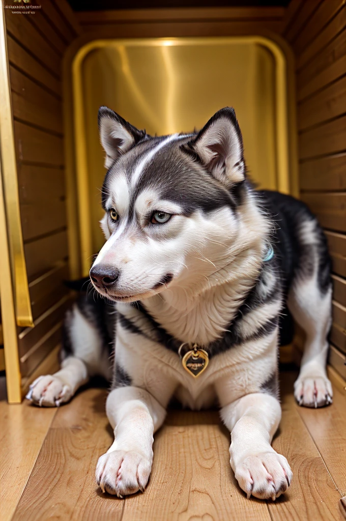 Design a husky kennel logo named (Forever Gold Siberians) demonstrating a husky