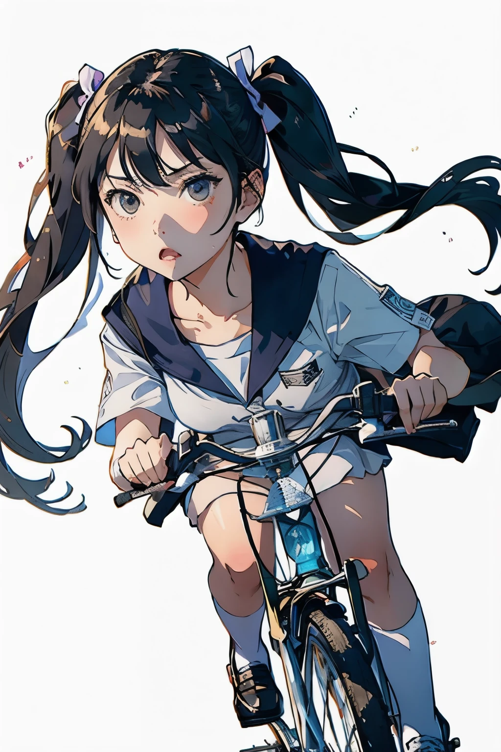 (masterpiece, Highest quality:1.2), One girl, (Twin tails)、Biking, alone, (A look of disgust),