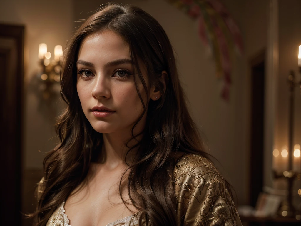 a beautiful young american actress, detailed facial features, piercing eyes, lush lips, long eyelashes, flowing hair, elegant expression, photorealistic, high resolution, 8k, best quality, masterpiece, intricate details, hyper realistic, dramatic lighting, warm color palette, cinematic composition, dramatic pose, on-location shoot