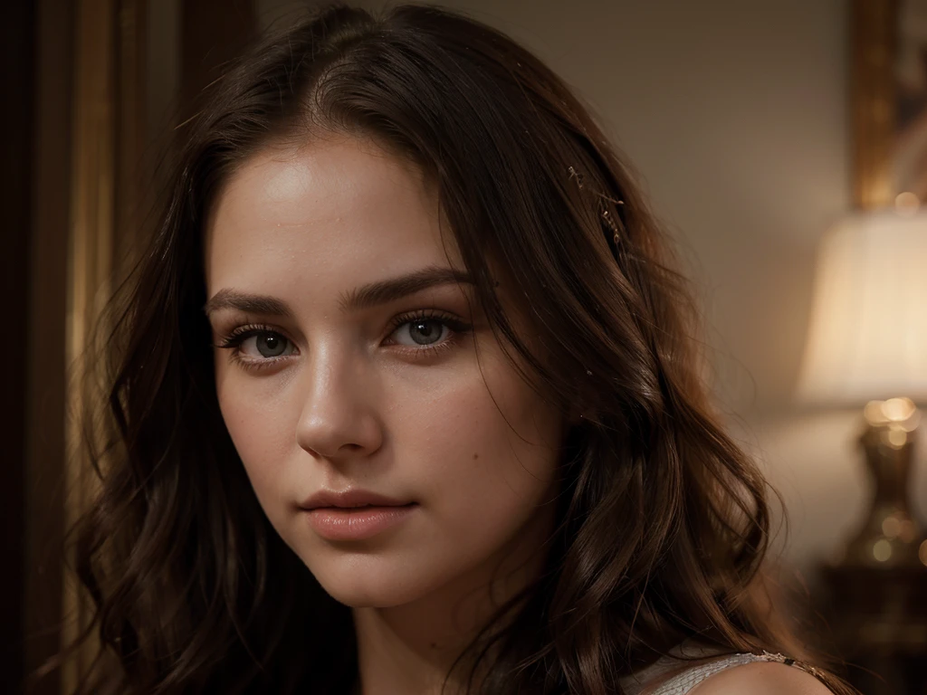 a beautiful young american actress, detailed facial features, piercing eyes, lush lips, long eyelashes, flowing hair, elegant expression, photorealistic, high resolution, 8k, best quality, masterpiece, intricate details, hyper realistic, dramatic lighting, warm color palette, cinematic composition, dramatic pose, on-location shoot