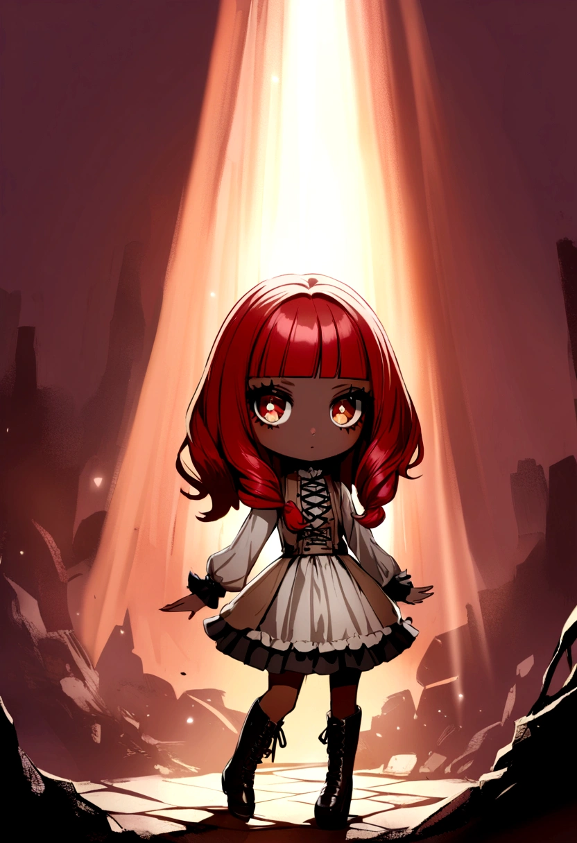 Blythe doll with brown skin and red hair with bangs