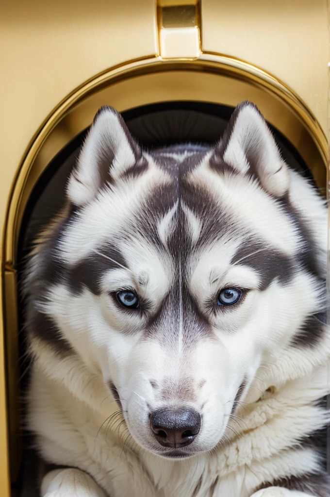 Design a husky kennel logo named (Forever Gold Siberians) demonstrating a husky Head