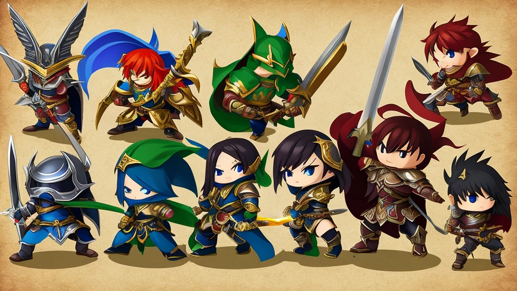 elden ring、Fantasy、armor、Fight、Sword、Cartoon、Chibi character、Battle Scenes