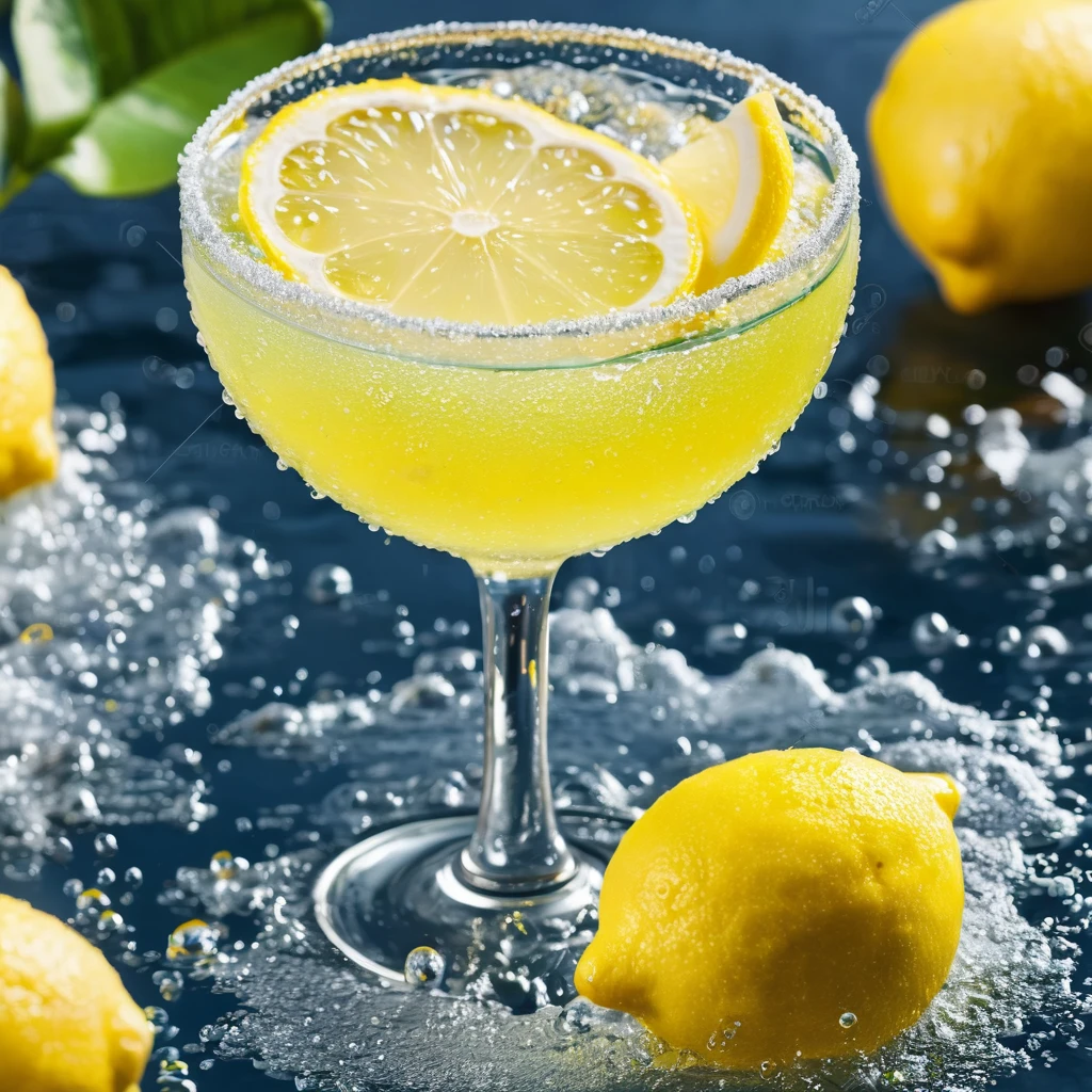 Lemon drop in fizzy sparkling water, juice refreshment