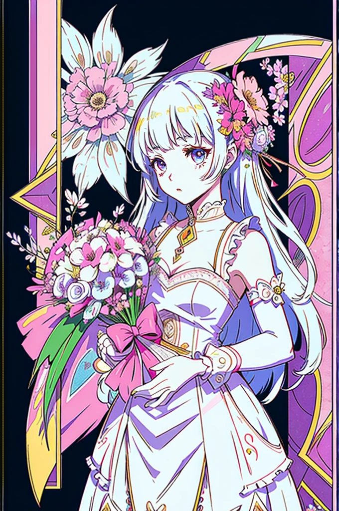 (ultra-detailed background, detailed background), absurdities, A high resolution, ultra detailed, extremely detailed, 1 girl, (bouquet of flowers:1.3), (zentangle:1.2), (geometric:1.2),(No color),