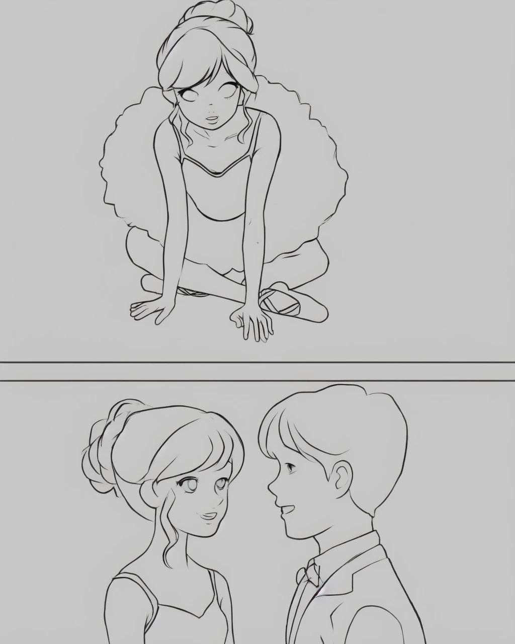 Coloring. Baile. Girl and boy