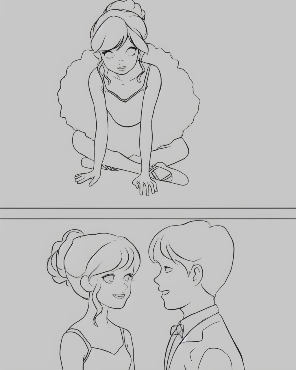 Coloring. Baile. Girl and boy