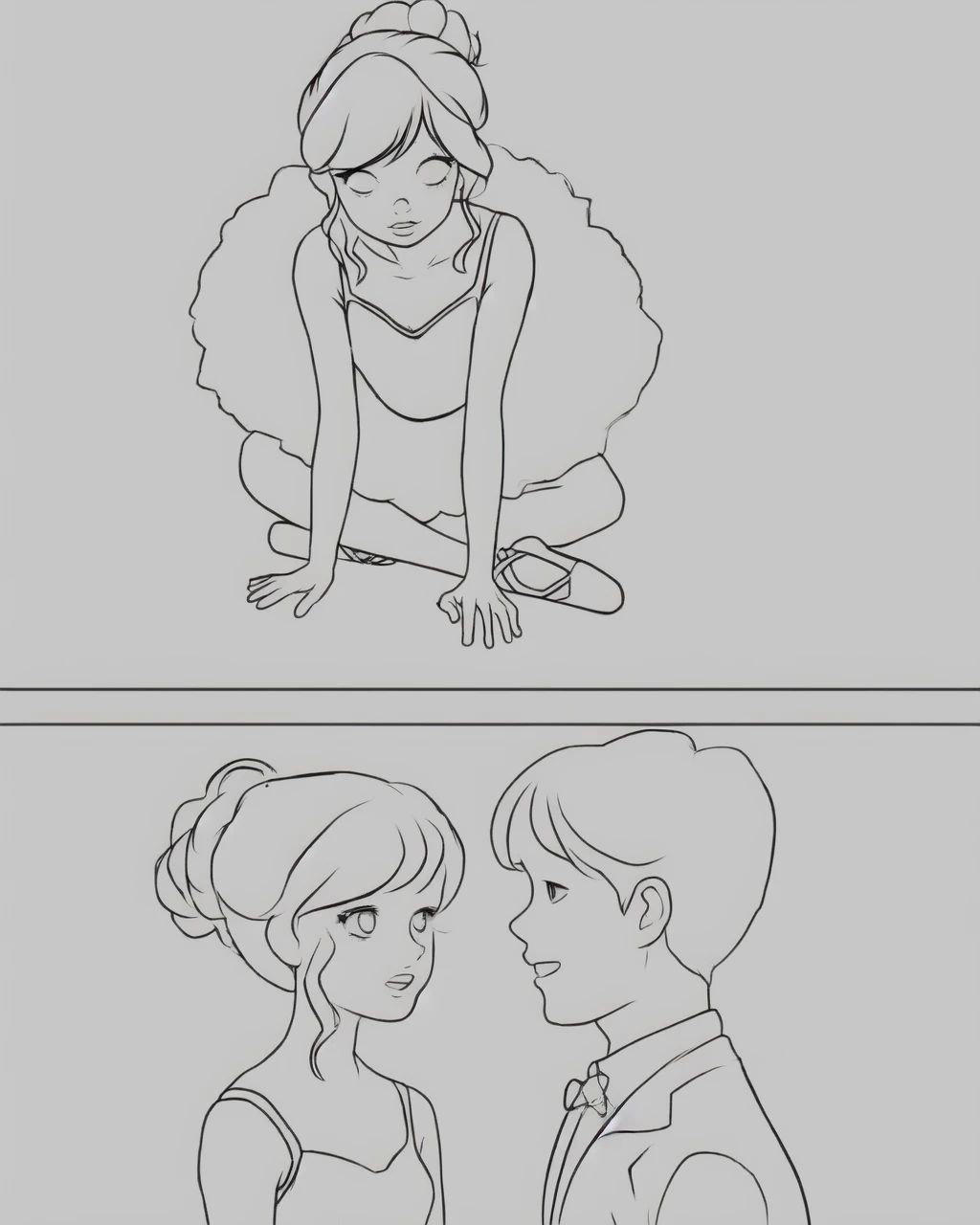 Coloring. Baile. Girl and boy