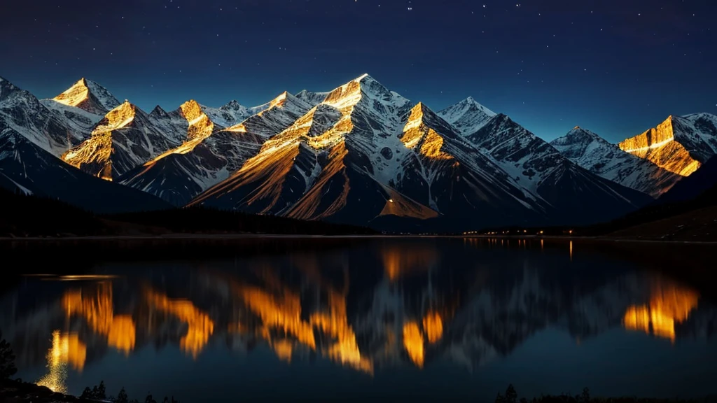 Very detailed, high quality, masterpiece, beautiful, night, (Dark Environment), Mountain々, water, wood, 