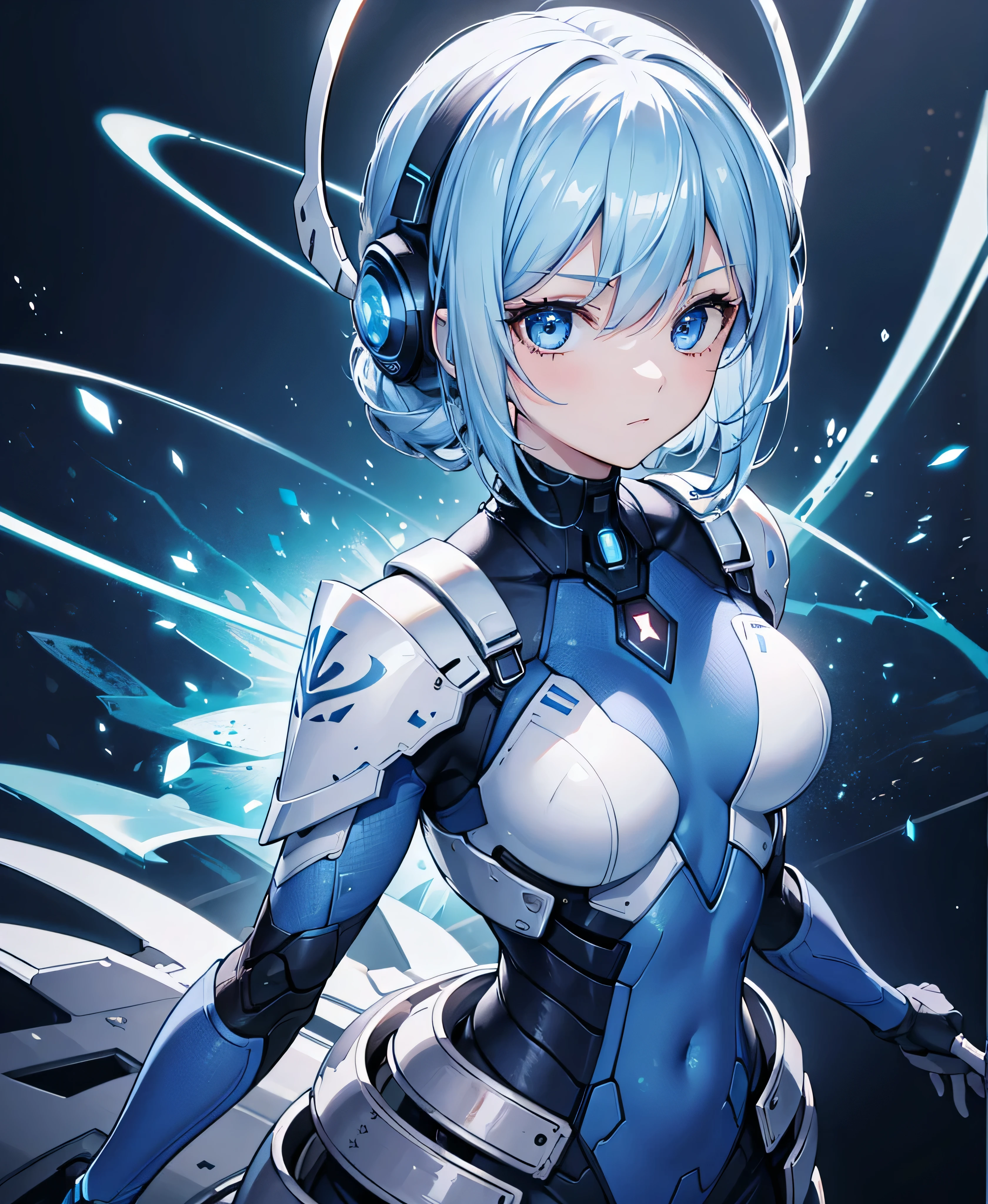 8K, Highest quality, (real:1.4), Original photo, 1 girl, Asari Hair, Biological Amplifier, refined armor, posture: Peace talks between warring factions, smart blue eyes