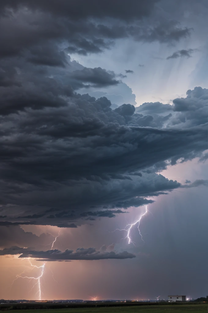 A small horizontal thunder in dark grey sky