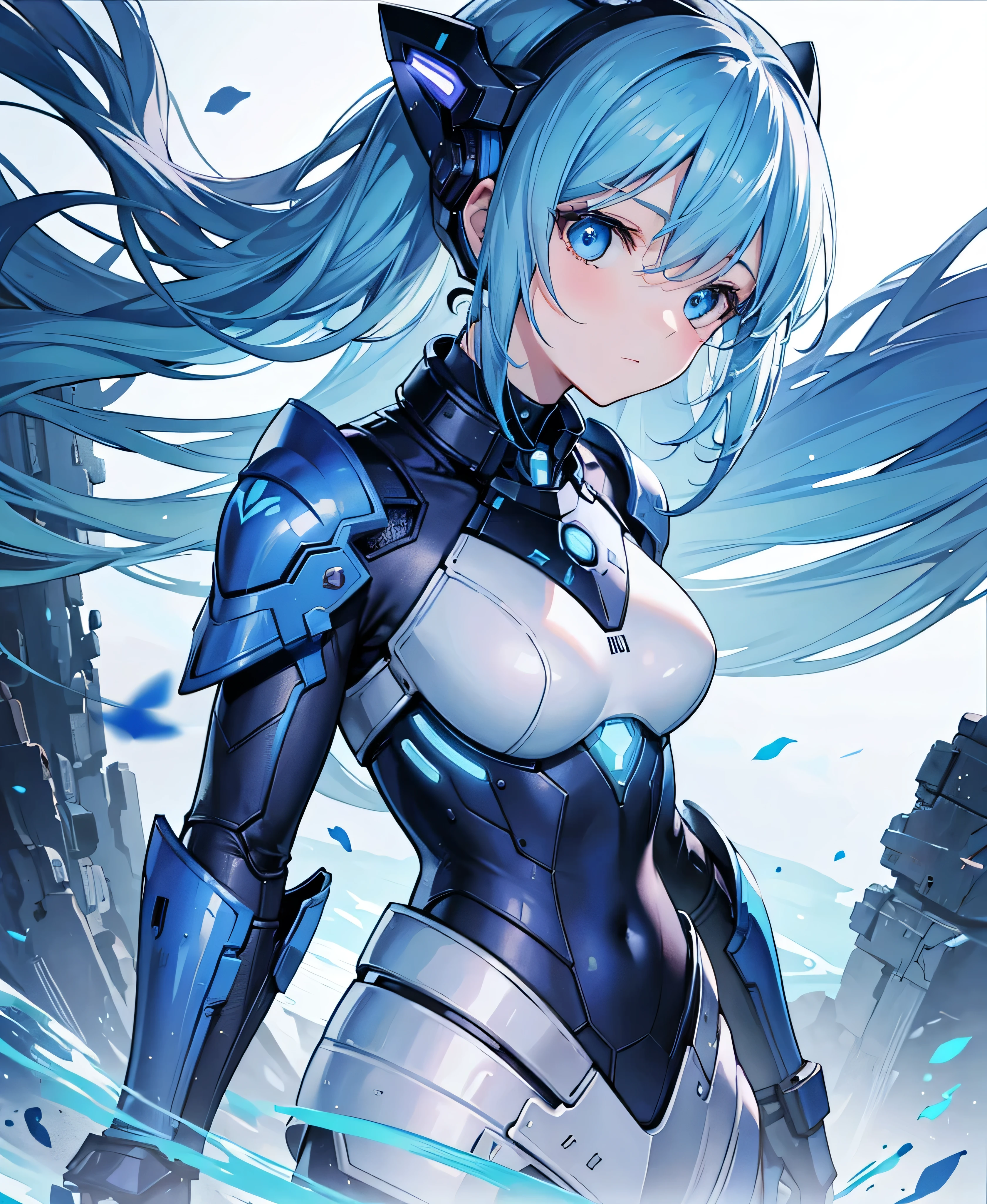 8K, Highest quality, (real:1.4), Original photo, 1 girl, Asari Hair, Biological Amplifier, refined armor, posture: Peace talks between warring factions, smart blue eyes