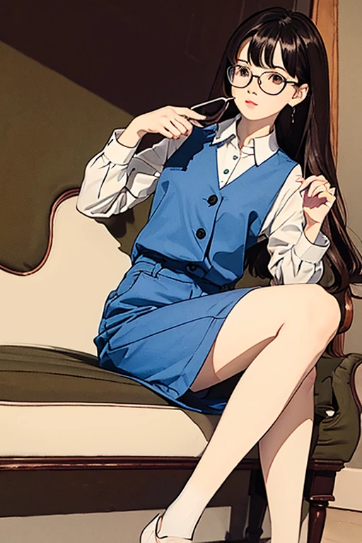 Highest quality、masterpiece、High sensitivity、High resolution、Detailed Description、Slender women、Slim Body、Glasses、Putting on socks by myself、While changing clothes、
