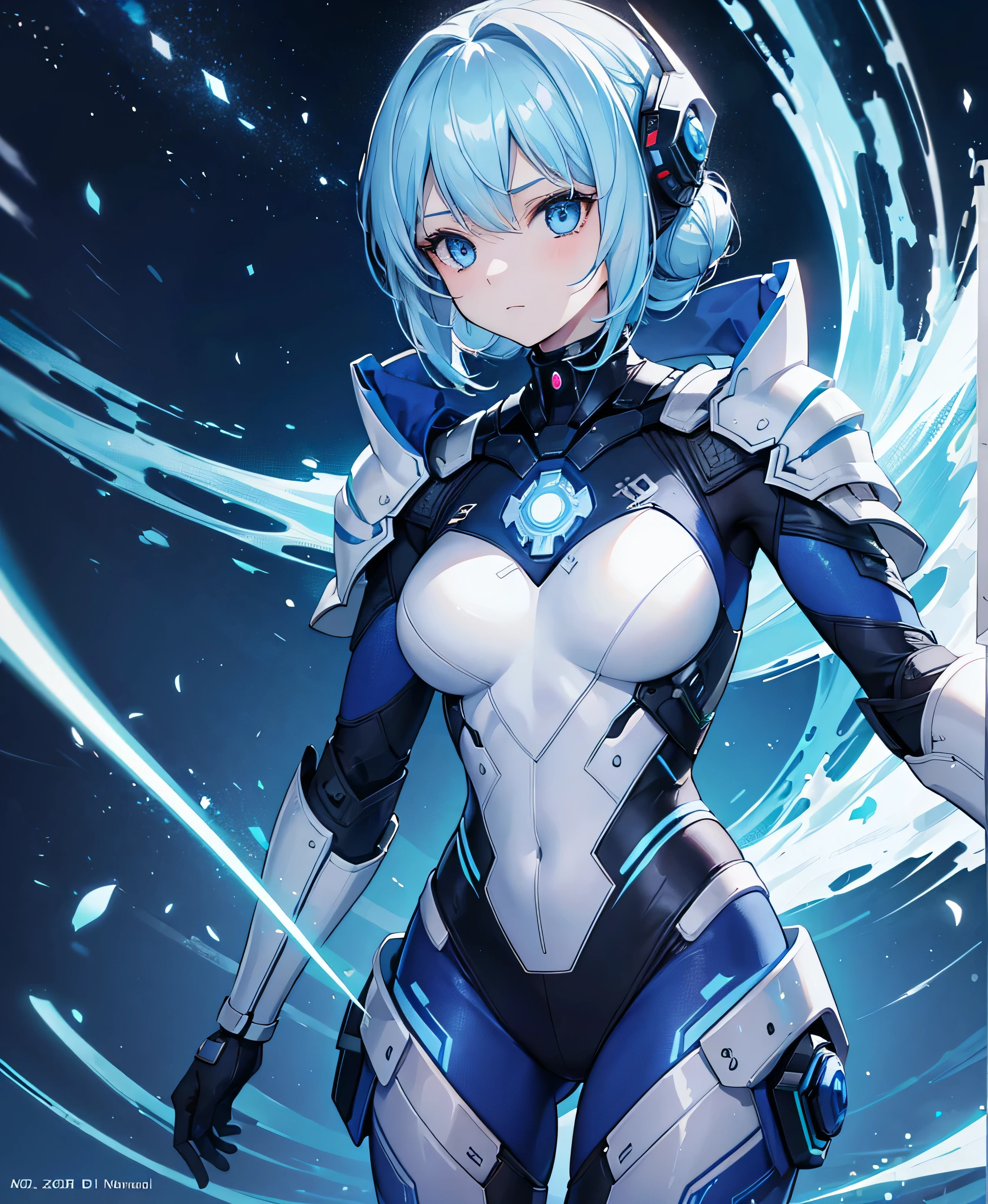 8K, Highest quality, (real:1.4), Original photo, 1 girl, Asari Hair, Biological Amplifier, refined armor, posture: Peace talks between warring factions, smart blue eyes