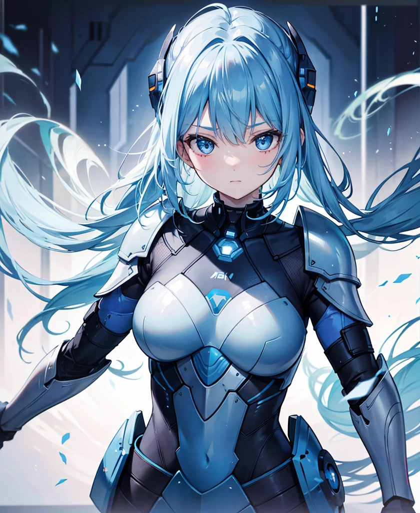 8K, Highest quality, (real:1.4), Original photo, 1 girl, Asari Hair, Biological Amplifier, refined armor, posture: Peace talks between warring factions, smart blue eyes
