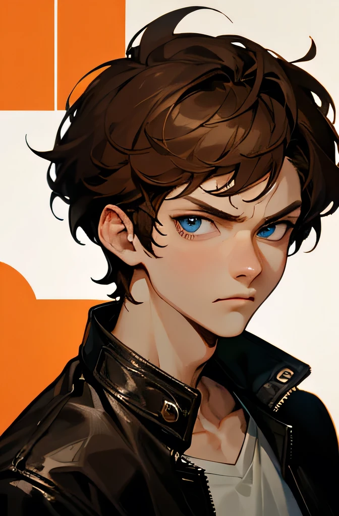 Highest quality、Highest quality、Professional portrait、Science fiction、His name is Hans Ode.、18-year-old male、French look、Blue Eyes、A glaring look、Brown Hair、Wild hairstyle、((Stubble))、Leather jacket、My parents divorced and I lived with my father、Rebellion against self-centeredness、Brave but reckless and shortsighted、A skilled fighter