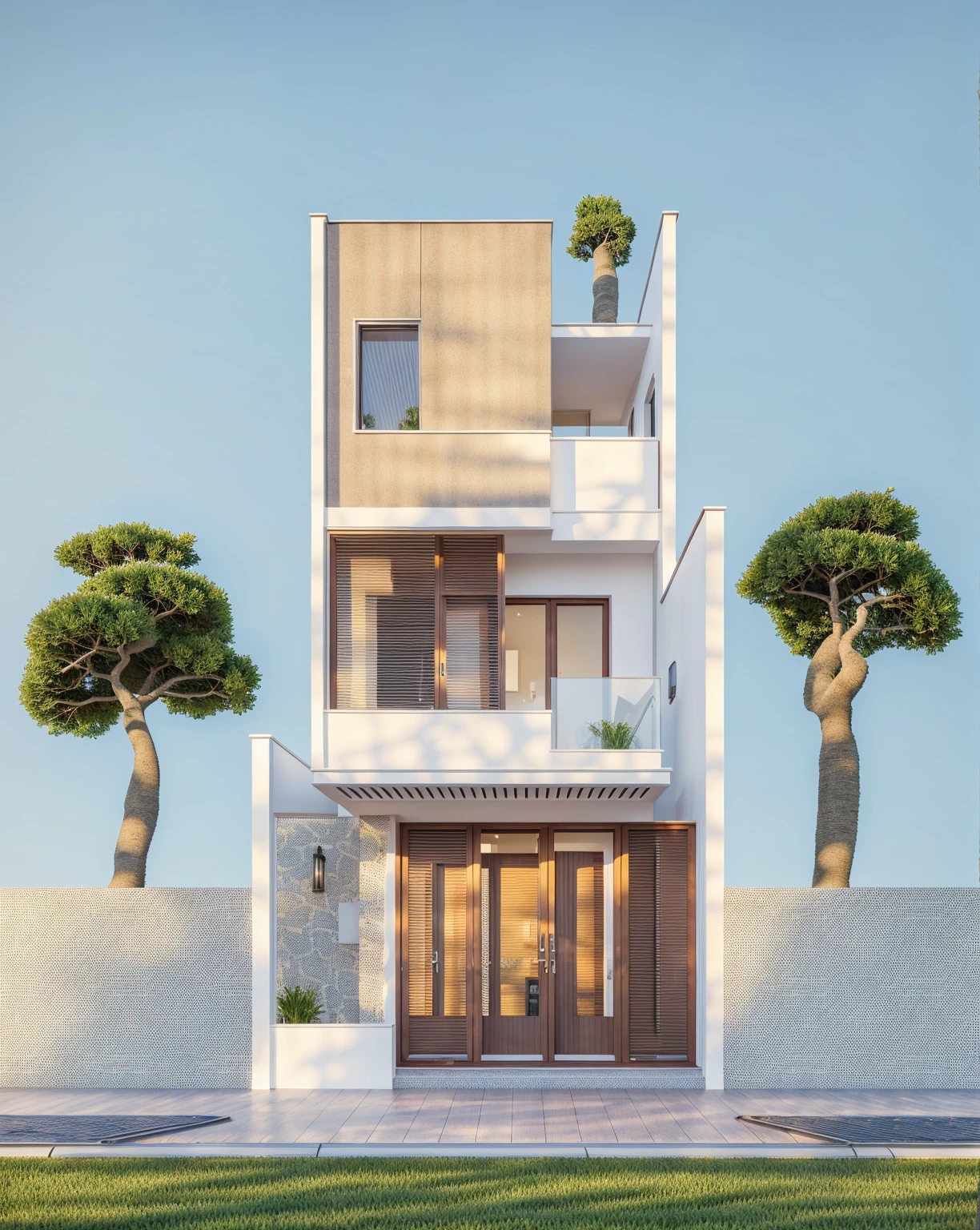 PLATEFORME KTHOUSE, Beaucoup de belles fleurs rouges le long de la route:1.3, Romantique, 1 maison de style néoclassique, La maison de ville est faite de murs blancs, Belle lumière, journée de beauté, ensoleillé, Beaucoup de bougainvilliers rouges le long de la route:1.3, belle sensation de jeunesse :1.2, soleil à midi, Très belles ombres, 