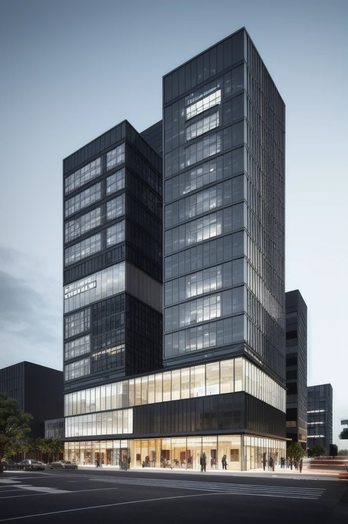 2 stories architecture, shopping complex, mesh lines only, dark background, 3D render for perspectve,