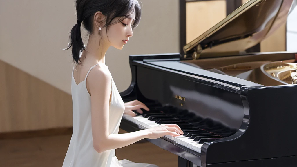 xxmixgirl,,Jing-Hao Zhang style, dark gray and light black, 8K resolution, Miho Hirano, character caricature, Albert Edelfeldt, playing the piano
in jazz ber