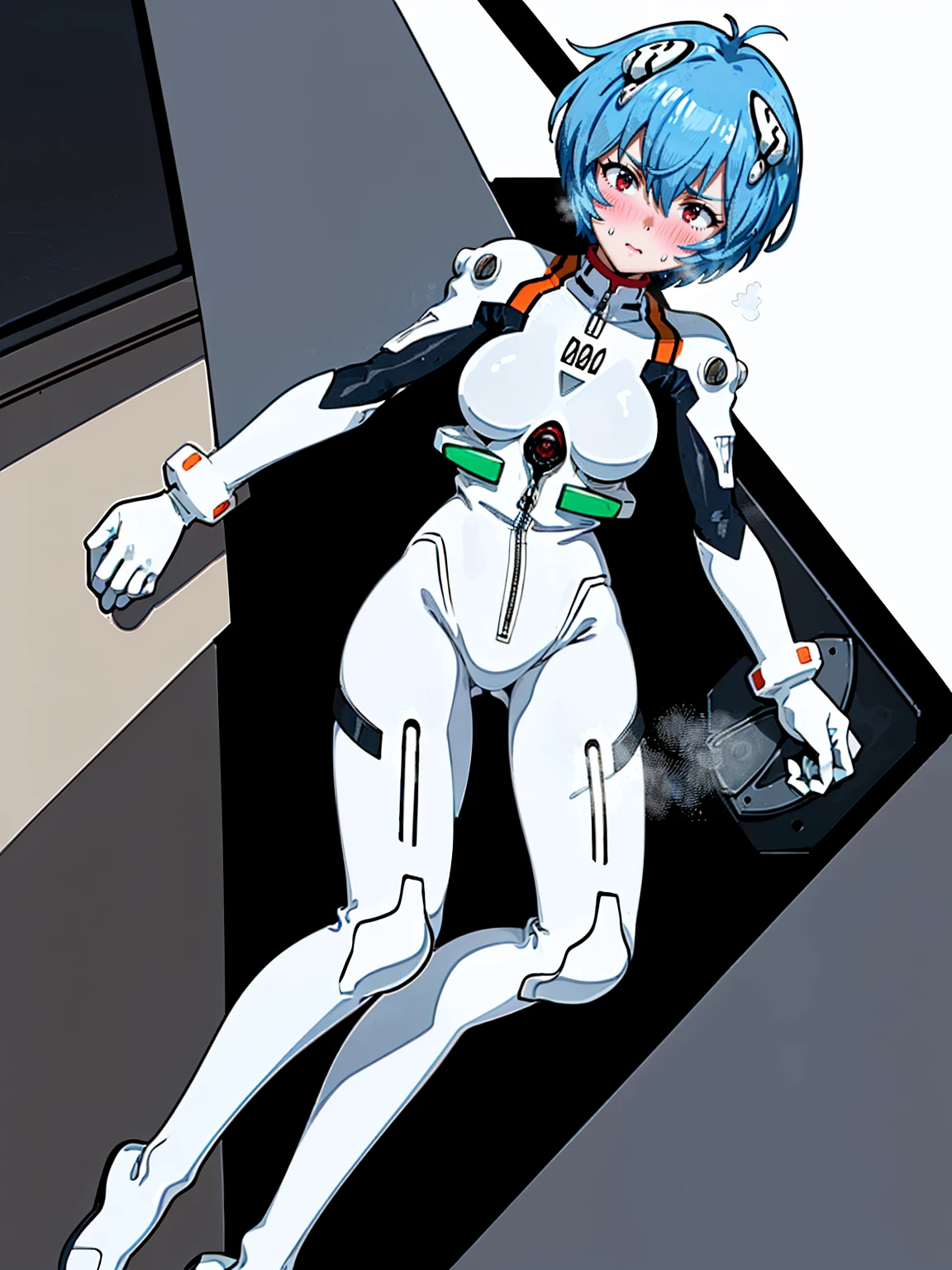 ((Highest quality, 8k wallpaper)),(masterpiece, Highest quality),Very detailed,High resolution,(Official Art:1.3),(((Anime screenshots,Black outline))),One girl,alone, Break mer1,(Rei Ayanami {Neon Genesis Evangelion,}1.2),masterpiece, best quality, outdoor, 1girl, Solo,red eyes,short hair,blue hair, (White plug suit:1.4), skin tight,(Tired look, A look of regret, Struggled, Half-closed eyes, fear, humiliation, Frightened, anxiety:1.3),(((Covered in sweat, Mass sweat, Sweating profusely,steam:1.7))), (kneeling, hands on floor:1.8), (Dirty Costume with mud,gym storeroom:1.5)(((sweat,Sweatdrop,flying Sweatdrops, sweating profusely,wet,wet clothes,wet hair,messy hair))),(((space helmet:1.4))),
