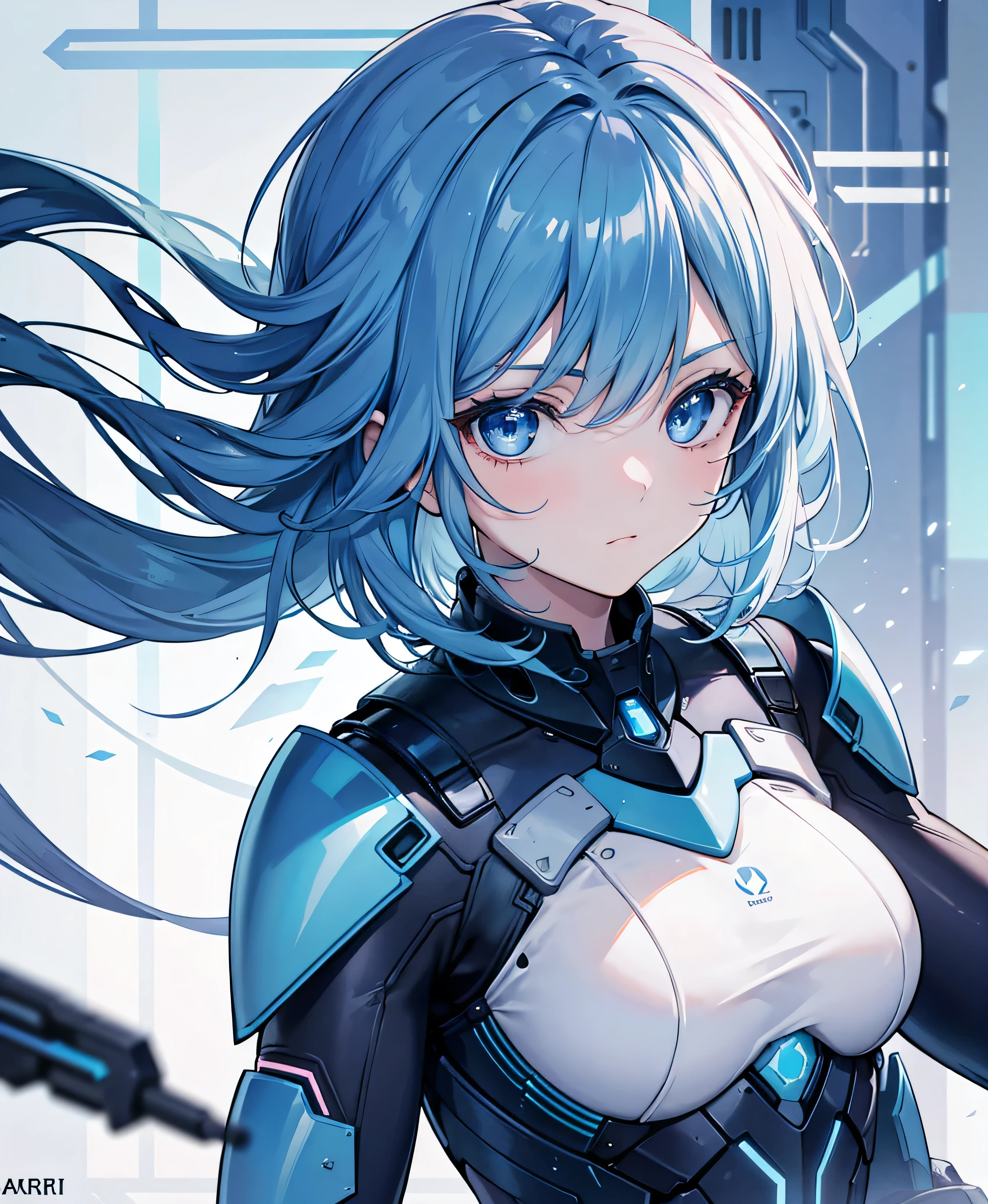 8K, Highest quality, (real:1.4), Original photo, 1 girl, Asari Hair, Biological Amplifier, refined armor, posture: Peace talks between warring factions, smart blue eyes