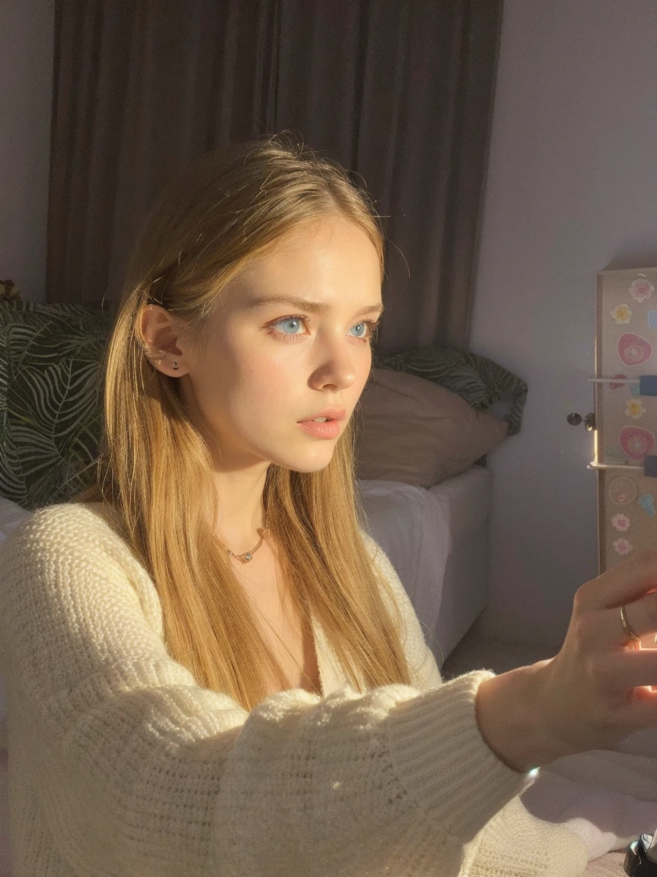 best quality, face focus, soft light, ultra high res, (photorealistic:1.4), RAW photo,
1 russian girl, solo, cute, (pupil, lights in the eyes), detailed beautiful face, (small chest),(high resolution detail of human skin texture),
(long hair),
indoor,
Damask Shirt Dress,
(portrait), perfect body, blue eyes, beautiful hair, sexy body, sexy lips, big breasts, young 16 years, plump lips, empty background
