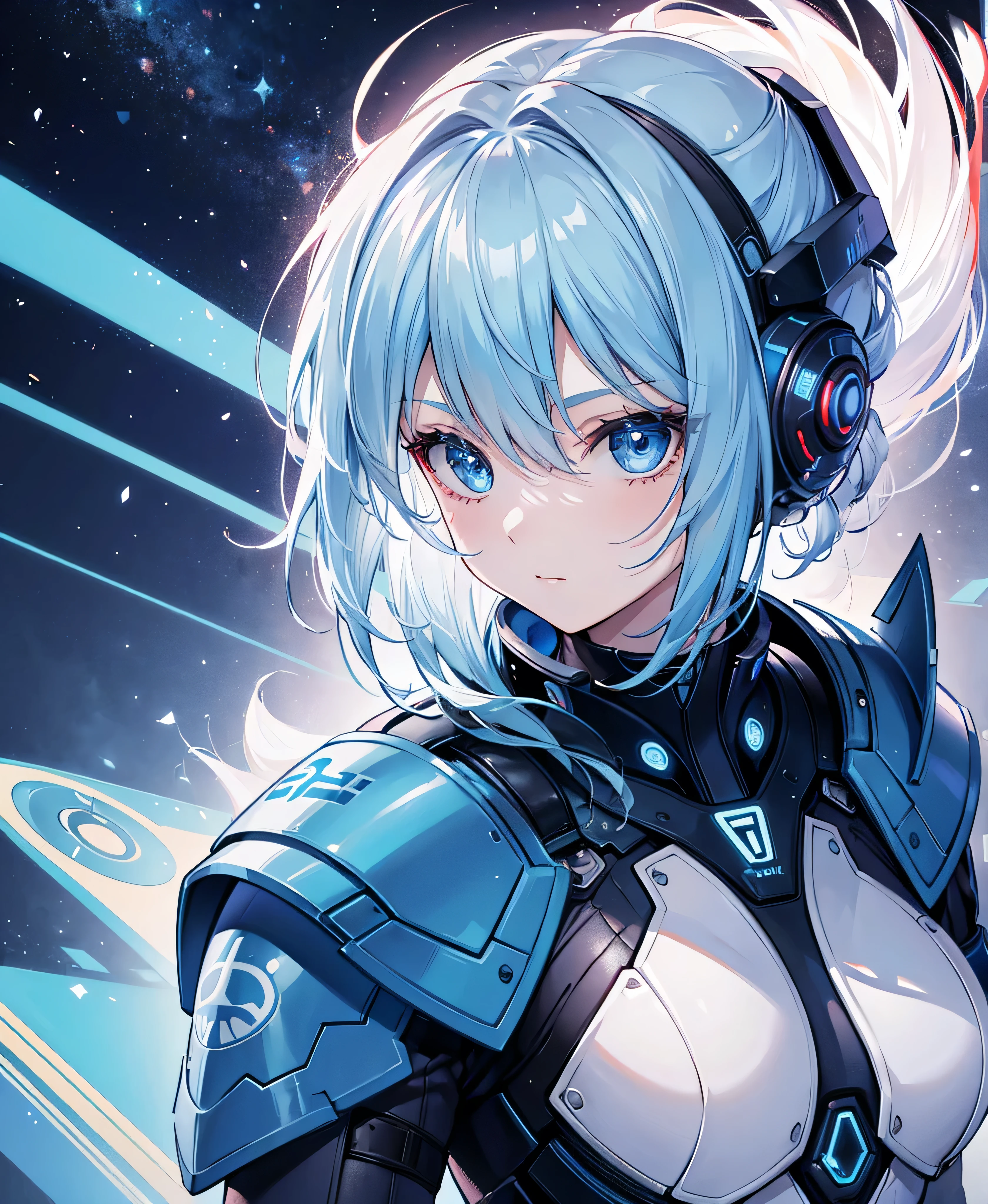 8K, Highest quality, (real:1.4), Original photo, 1 girl, Asari Hair, Biological Amplifier, refined armor, posture: Peace talks between warring factions, smart blue eyes