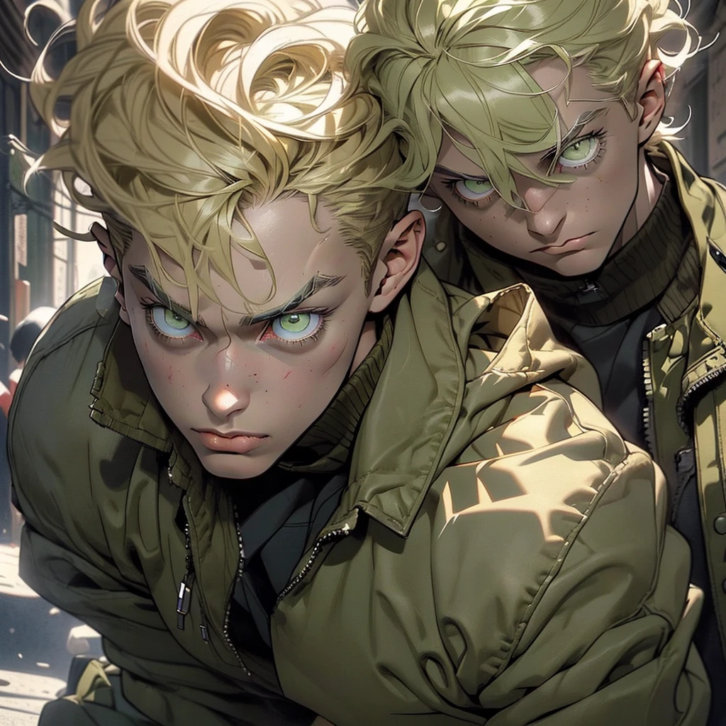 animated sketch, impressively detailed sketch, A man, (((detailed short blonde hair, detailed olive green eyes, Russian))), toned muscular body, modern casual clothing, apocalyptic world, vivid colors, conceptual artists lighting, focus on the torso, eyebrow raised, ((((excited)))), (((adult))),