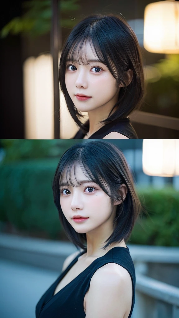 (Highest quality,masterpiece:1.3,Ultra-high resolution,),(Very detailedな,Caustics),(Photorealistic:1.4,RAW shooting,)Ultra-Realistic Capture,Very detailed,High resolution 16K for human skin、 Natural skin texture、、Skin tone is even and healthy looking、 Use natural light and color,One Woman,Japanese,,cute,Black-haired,Mid-length hair,(Written boundary depth、chromatic aberration、、Wide range of lighting、Natural Shading、)、(Outdoor lighting at night:1.4)、(Hair swaying in the wind:1)、short hair、Outward flicked edge
