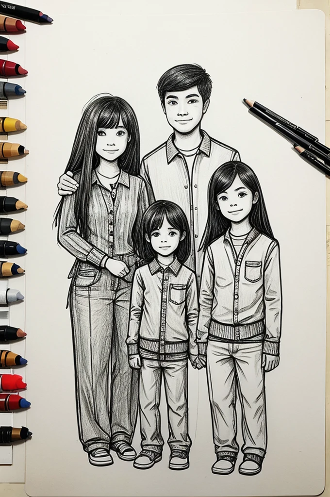 Family with drawing style