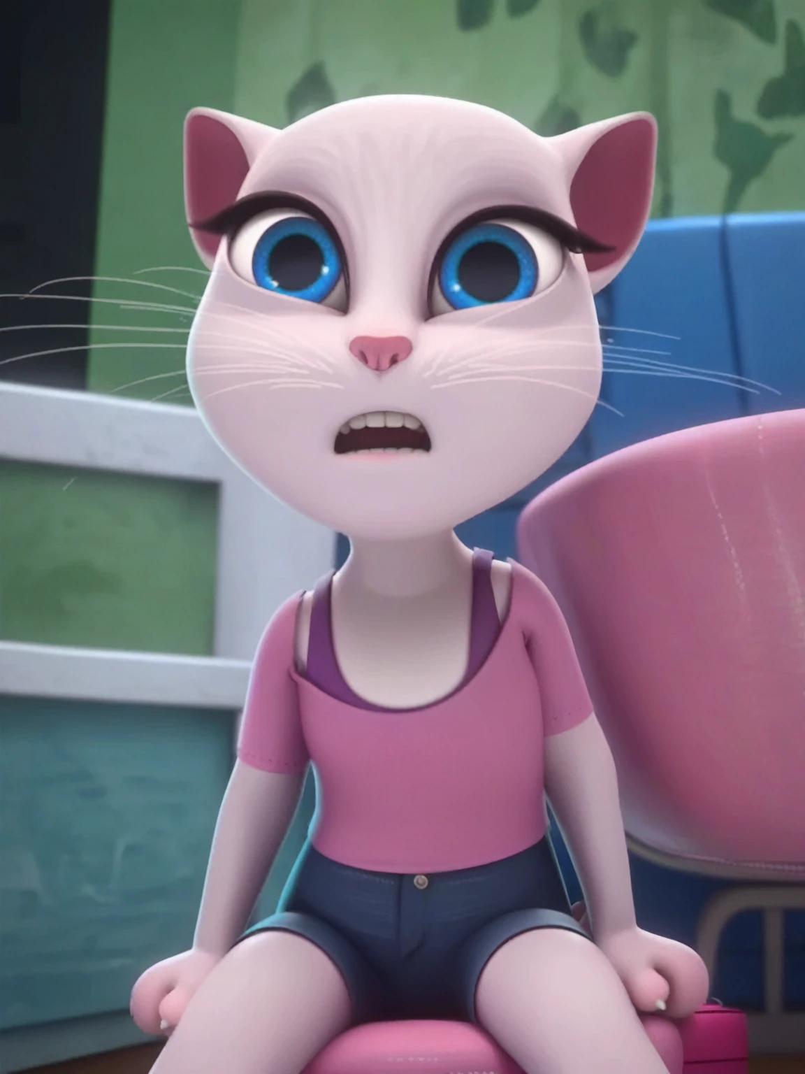 solo focus, a_la, 1girl, cat, white fur, long whiskers on both sides of the face, big bright blue eyes, big black eyelashes, small pink nose, triangular ears with pink channels, small breasts, looking at the viewer, sitting on penis, front view, fuck with legs together, platform high heels, score_9, score_8_up, score_7_up penis fuck sex 