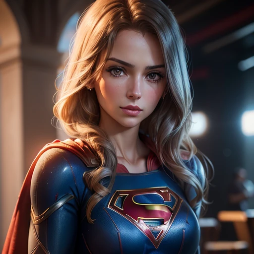 a photo of a beautiful S032_Ana Maria Markovic, As (Supergirl:1.1), au (Metropolis:1.2), (8K, CRU photo, best qualityer, ultra high resolution, photorrealistic, work of art, ultra detali, Unreal Engaue) 