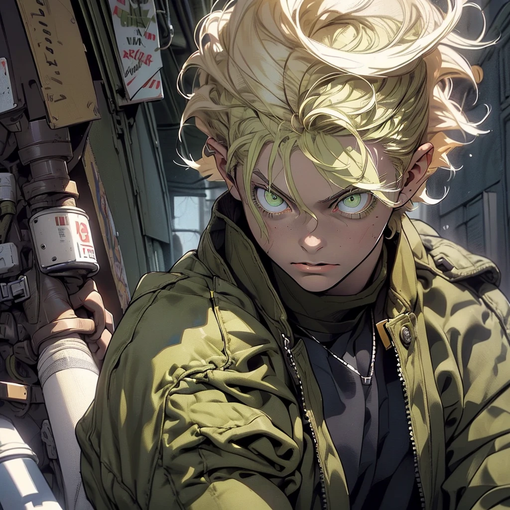 animated sketch, impressively detailed sketch, A man, (((detailed short blonde hair, detailed olive green eyes, Russian))), toned muscular body, modern casual clothing, apocalyptic world, vivid colors, conceptual artists lighting, focus on the torso, eyebrow raised, ((((excited)))), (((adult))),