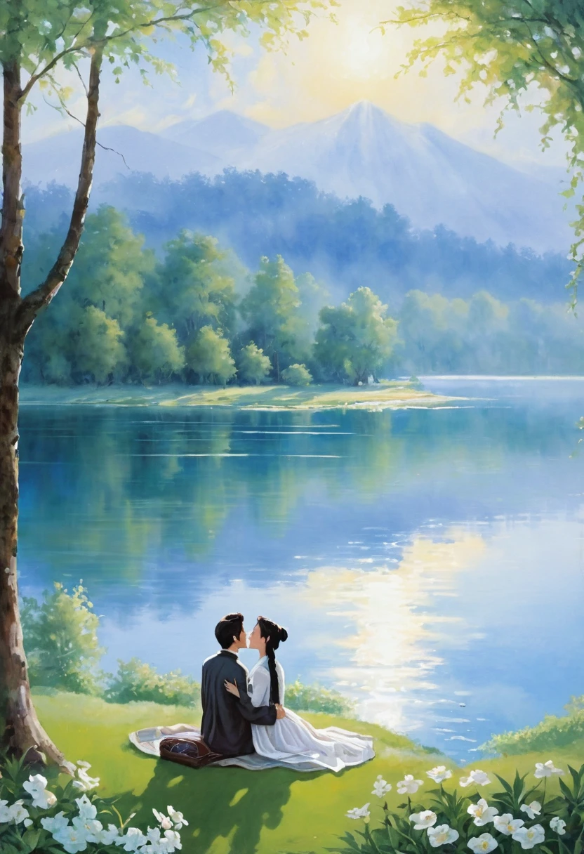 Singing by the Lake, In the landscape painting, the heaven and earth are thick and cold., It is difficult to leave each other when they meet each other, and it is difficult to leave each other.