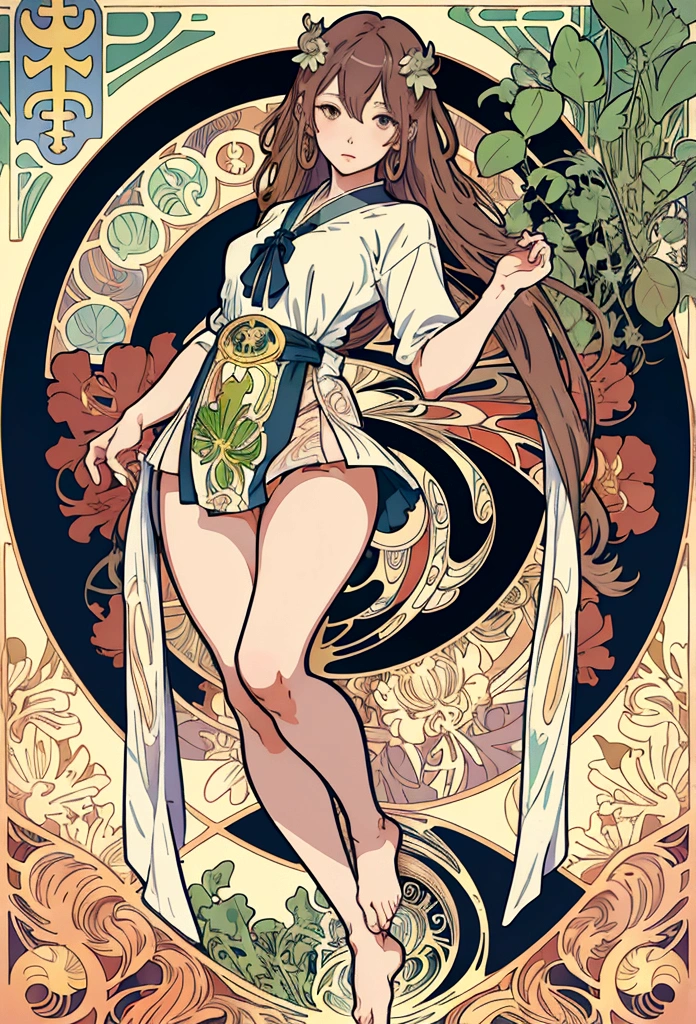 ((Detailed face)),((Mucha's style)),(vulgar),(portrait),flat chest,sexual excitement,( The look of ecstasy),having after sex,pink hair,half-up braid,blunt bangs,light brown hair colour,(arms behind back:1.2),((addiction to sex))((12years old girl wizard ))Wearing light clothing and cloak of invisibility robe,(high position:1.6)