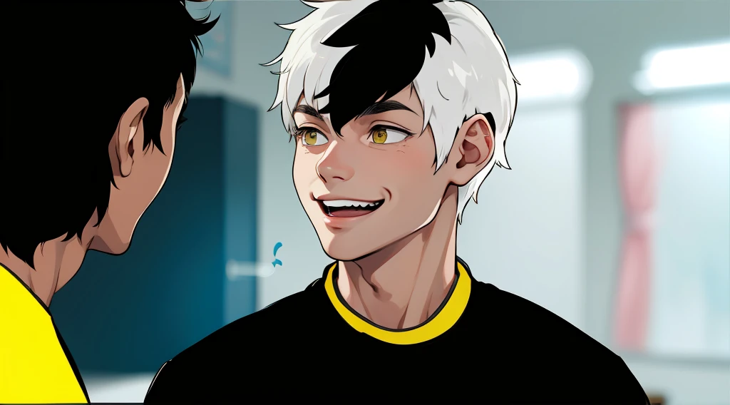 He is speaking mischievously with a smile