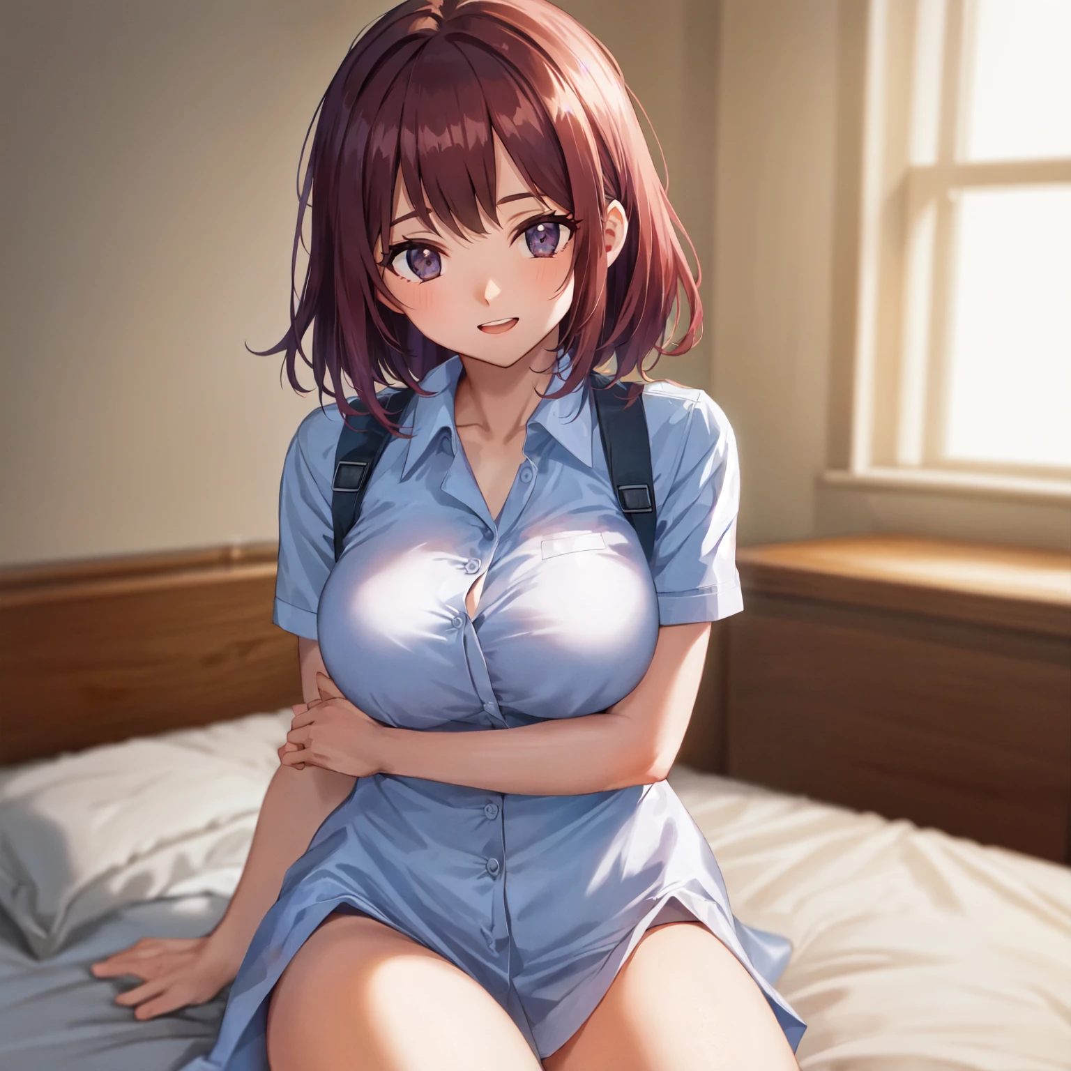 night,ベッド,policewoman,ワイシャツ,フォトリアル1;4,shoulder length brown hair,{high quality bra}},Reverse Shot1;4, {{beautiful large/medium size breasts 1:4}}, torn shirt, high quality panties,{{schoolgirl}},top quality,cute girl,high quality background, slanted eyes, detailed shirt chest wrinkles,BREAK, {{beautiful blue eye1:4}}, BREAK, five fingers