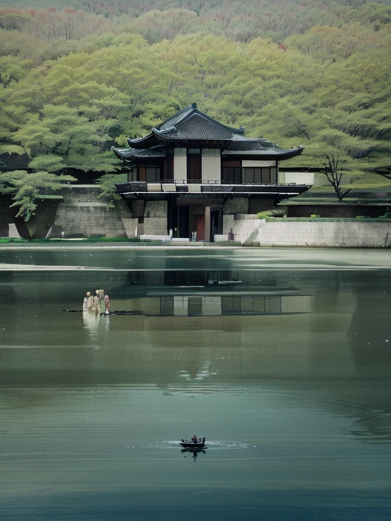 An imperial palace facing the lake, The reflection hits the water. A place that reflects this in the glory days