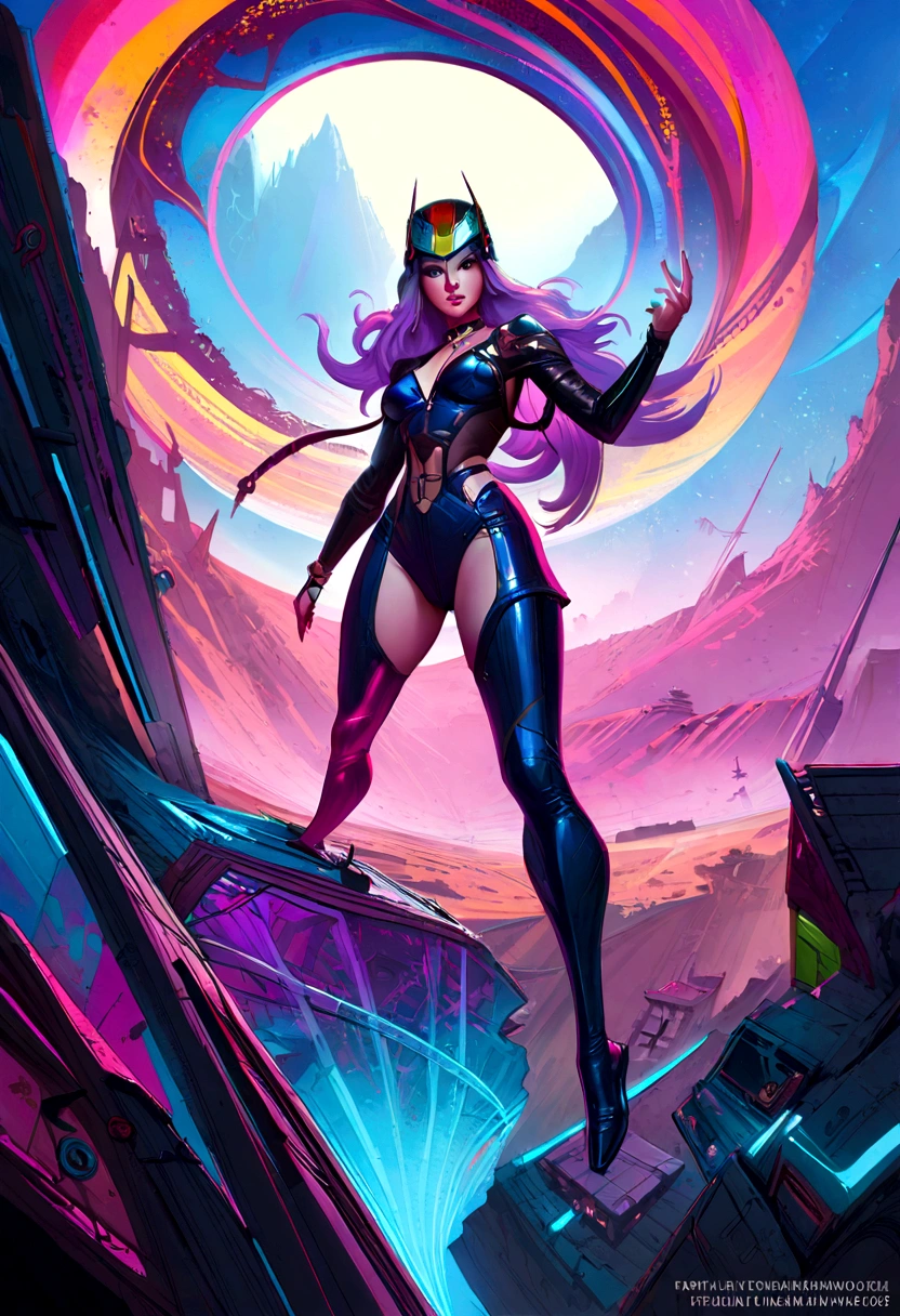 There is a picture of a woman wearing a helmet., Stephen Hickman, Synthwave art style ]!!, Cinemascope Panorama, Atompunk, epically illuminating images, pioneering aesthetics, Spellbreaker, Future-oriented France, Juan Jimenez, Trends at ArtStation, Julian Allen, 7 0 second palette, maximalism. very cool, In the 2019 Science Fiction 8K Movie  