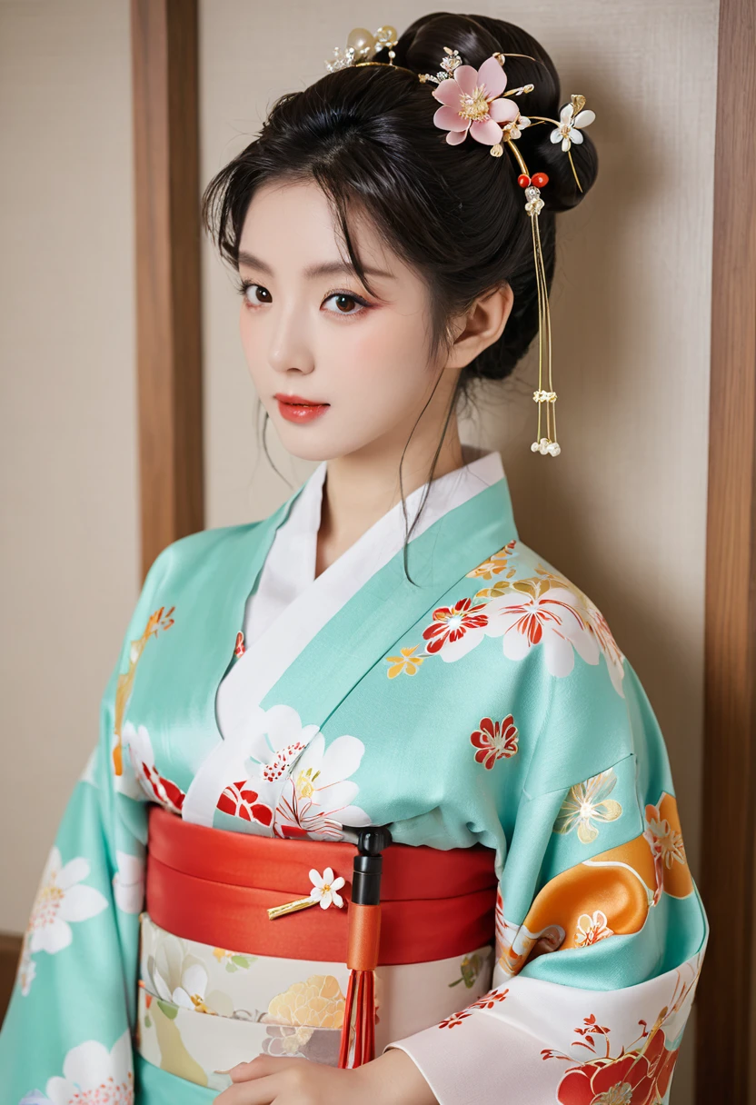 masterpiece, best quality, high resolution, 1girl 22 ahoge hair accessories, kimono