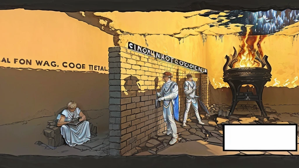 super realistic and perfection in photography. a man looking at the reflection of the shadow on the cave wall (cave myth). the phrase is "ELTON DOES NOT COOPERATE". the fire reflects on the wall the remains of the sentence that the assistants are supporting with their hands. the man who sees the shadow is amazed at what he reads in the reflection on the wall.