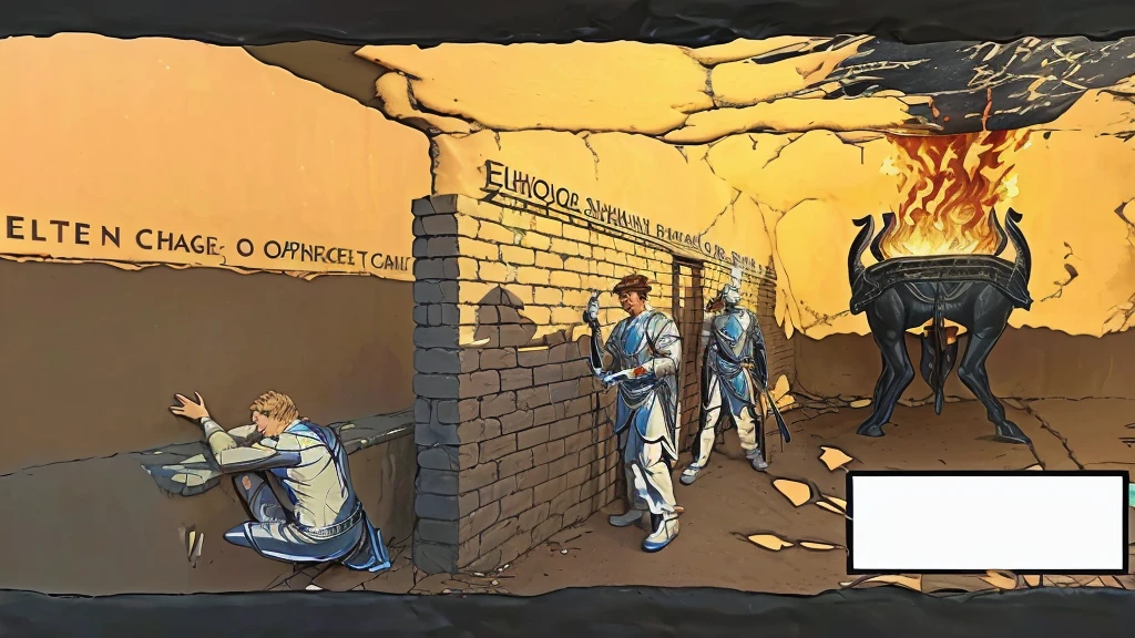 super realistic and perfection in photography. a man looking at the reflection of the shadow on the cave wall (cave myth). the phrase is "ELTON DOES NOT COOPERATE". the fire reflects on the wall the remains of the sentence that the assistants are supporting with their hands. the man who sees the shadow is amazed at what he reads in the reflection on the wall.