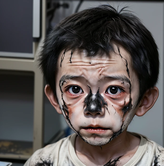 A  Japanese boy is left in soot and battered after an explosion during a failed experiment in the science lab