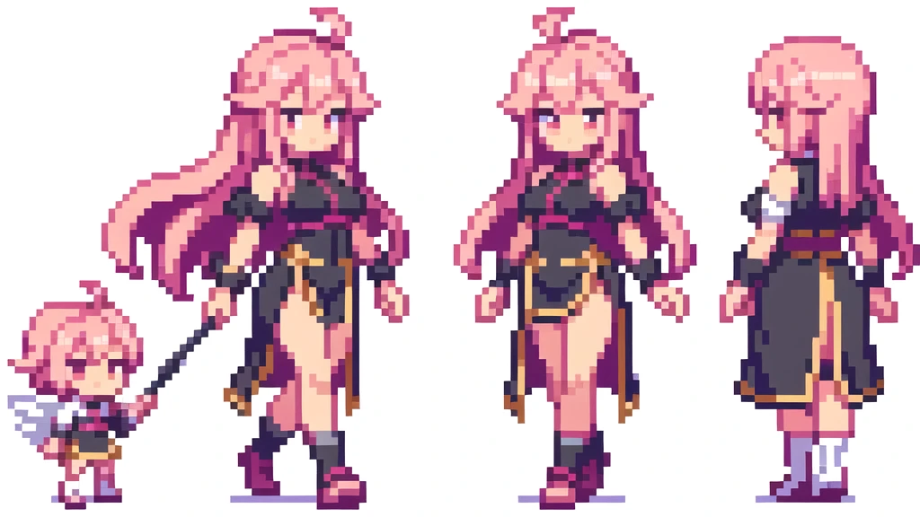 masterpiece , best quality , pixel , pixel art , xiangsu , xiang su , sequence frames , the very same person is walking , walking frame , sox figures , side , oblique view , 1 girl , fantasy clothes , full body , white background , heroine , deformed , sexy , chibi , Highly Exposed , angel , pink clothes , pink hair , 