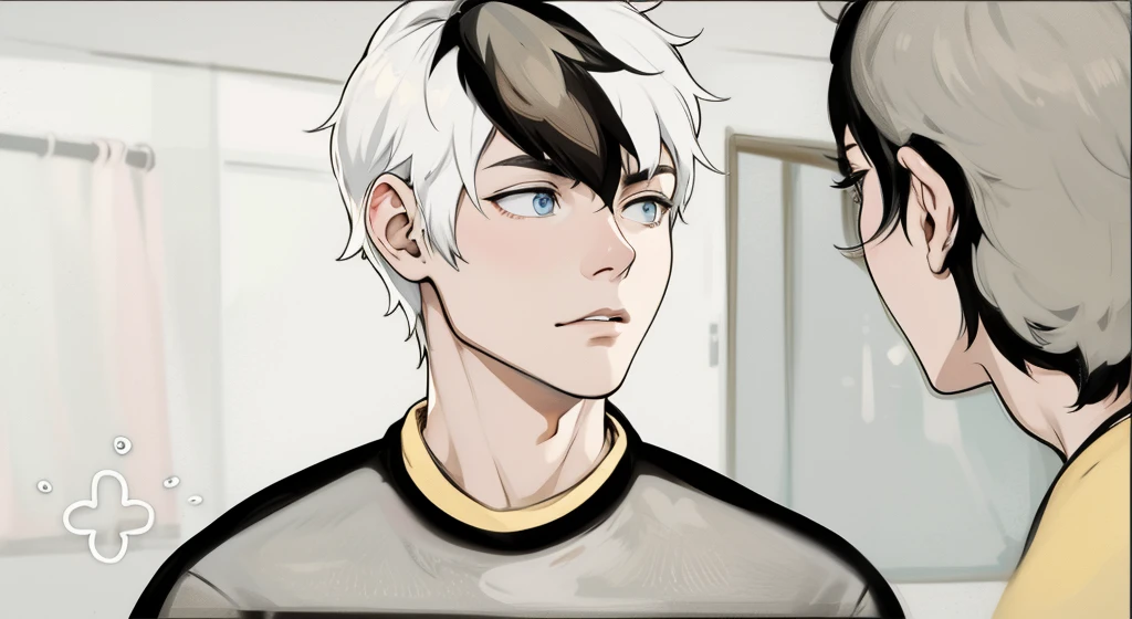 he is concentrated, somewhat surprised, staring